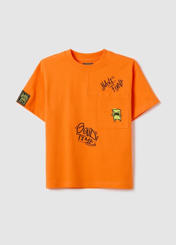 Ovs T-shirt in cotone con tasca e stampa "Have Fun"