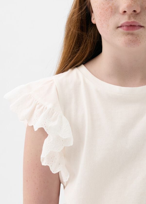 Ovs T-shirt In Cotone Con Volant Sangallo