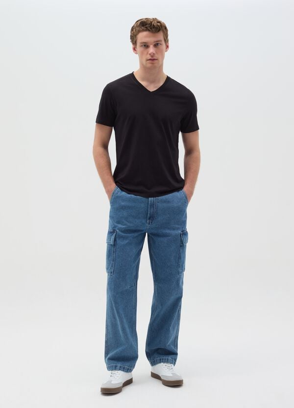 Ovs T-shirt In Cotone Slub Con Scollo A V