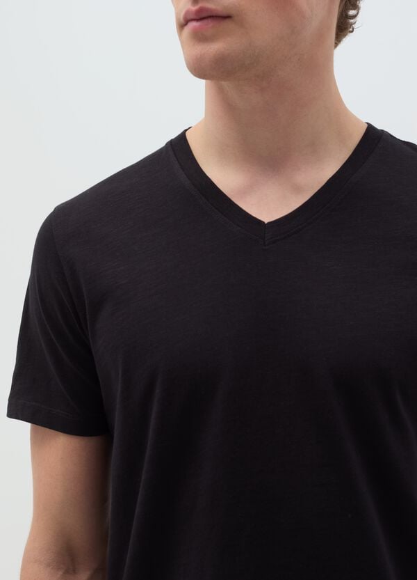 Ovs T-shirt In Cotone Slub Con Scollo A V