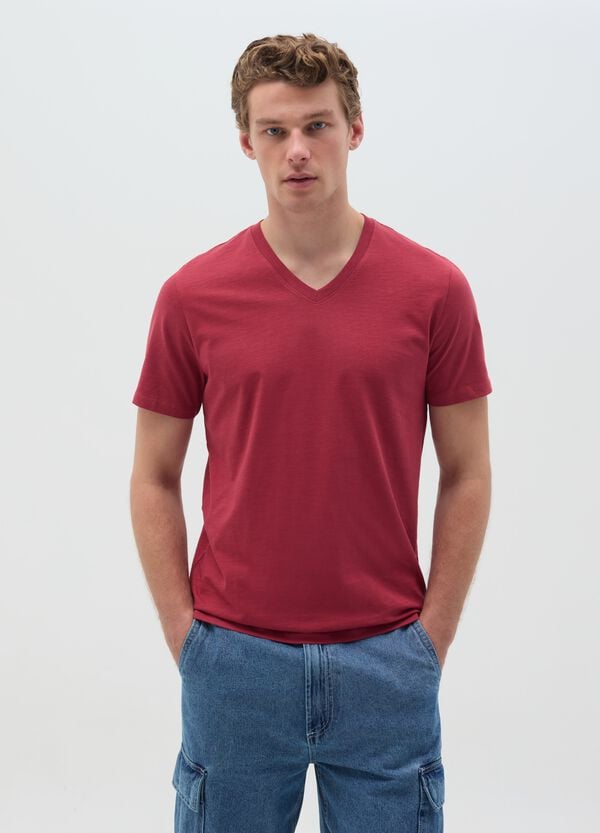 Ovs T-shirt In Cotone Slub Con Scollo A V