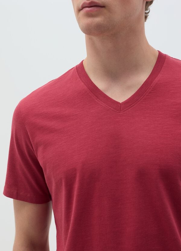 Ovs T-shirt In Cotone Slub Con Scollo A V