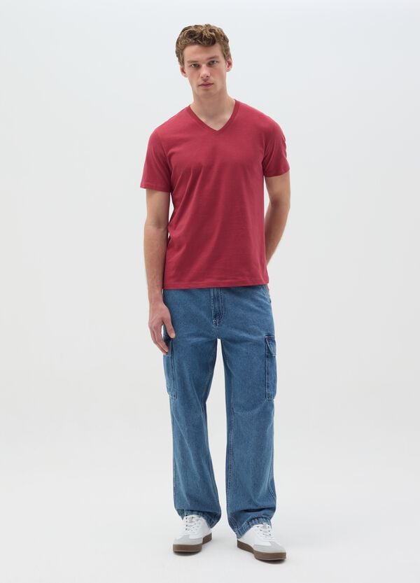 Ovs T-shirt in cotone slub con scollo a V