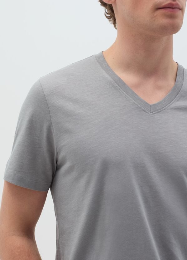 Ovs T-shirt In Cotone Slub Con Scollo A V