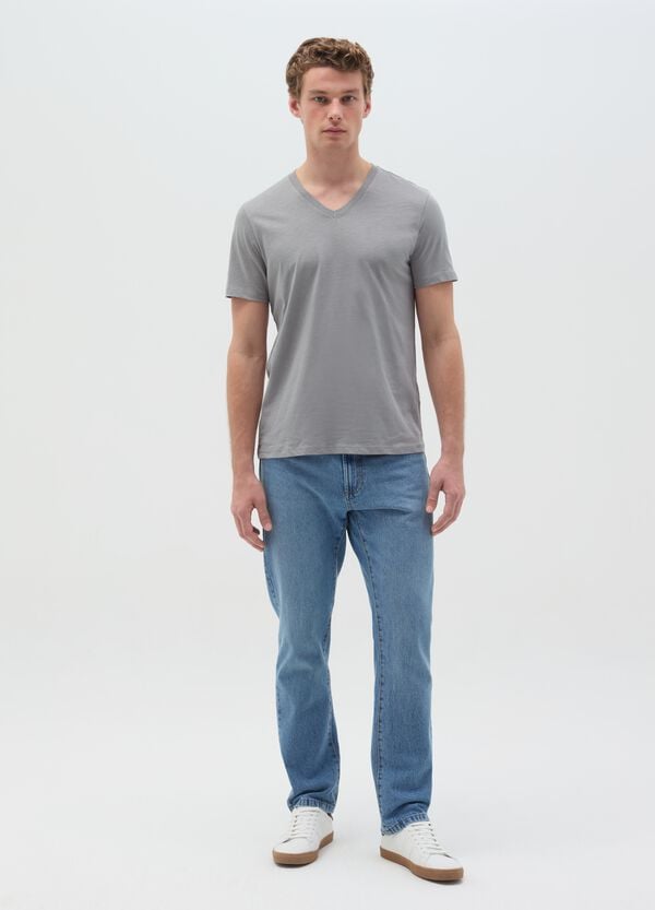 Ovs T-shirt in cotone slub con scollo a V