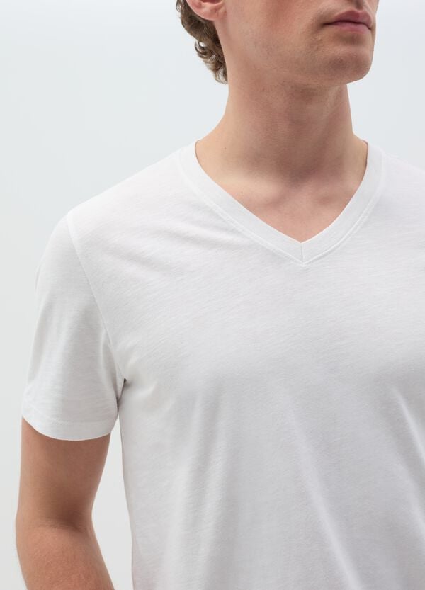 Ovs T-shirt In Cotone Slub Con Scollo A V