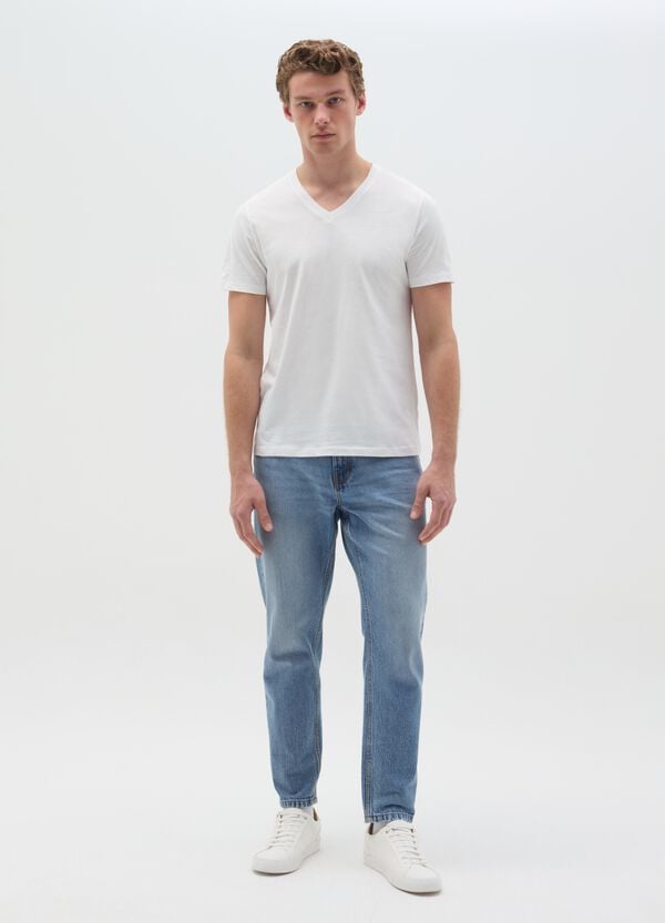 Ovs T-shirt in cotone slub con scollo a V