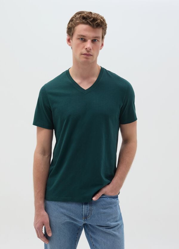 Ovs T-shirt In Cotone Slub Con Scollo A V
