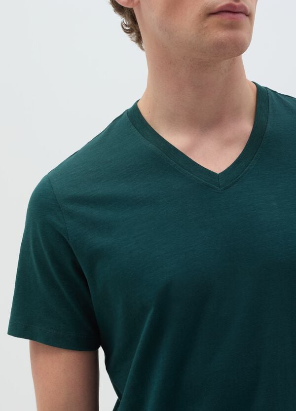 Ovs T-shirt In Cotone Slub Con Scollo A V