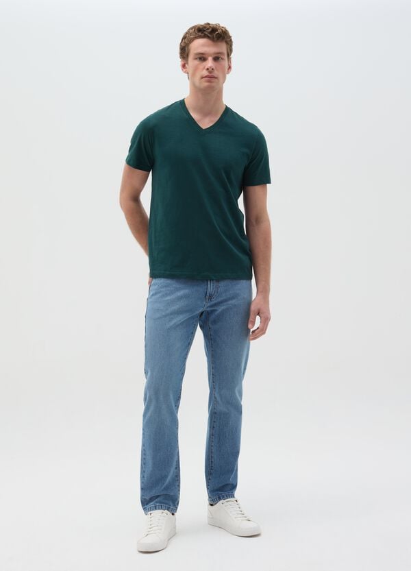 Ovs T-shirt in cotone slub con scollo a V