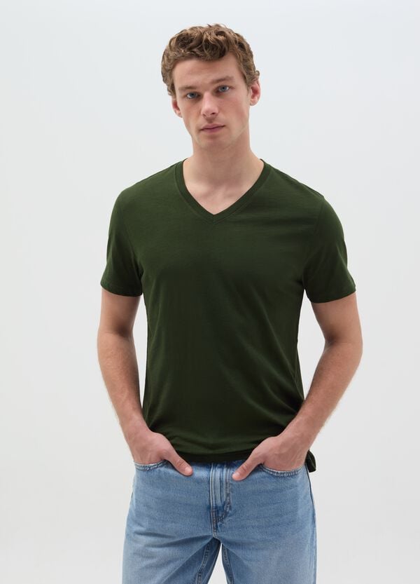 Ovs T-shirt In Cotone Slub Con Scollo A V