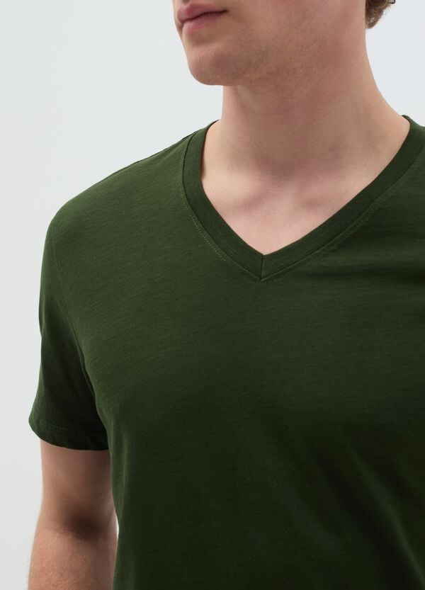 Ovs T-shirt In Cotone Slub Con Scollo A V