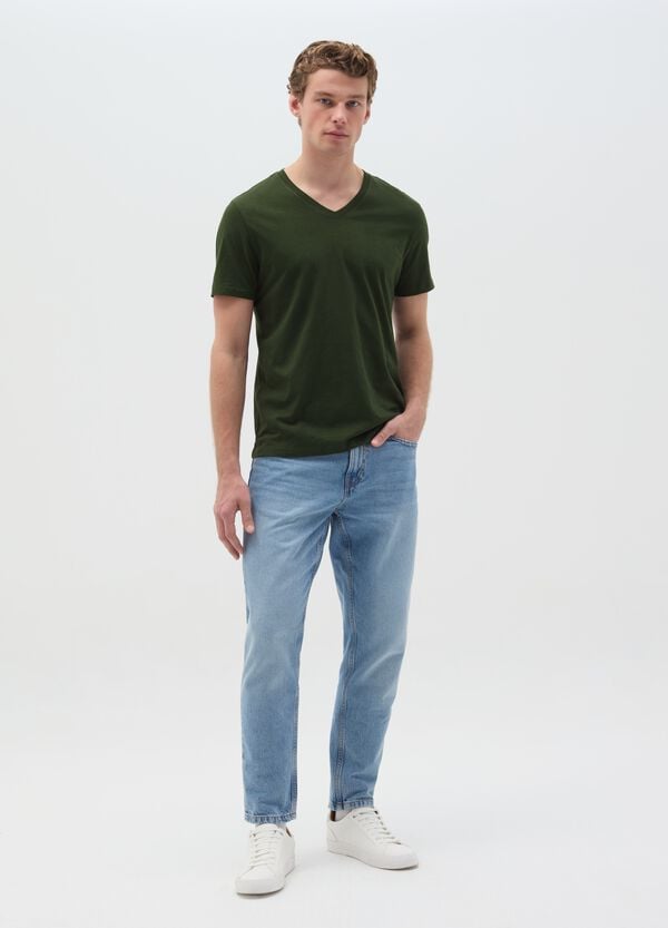 Ovs T-shirt in cotone slub con scollo a V
