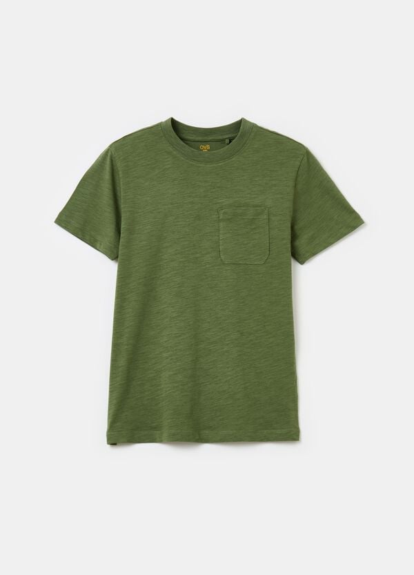 Ovs T-shirt in cotone slub con taschino