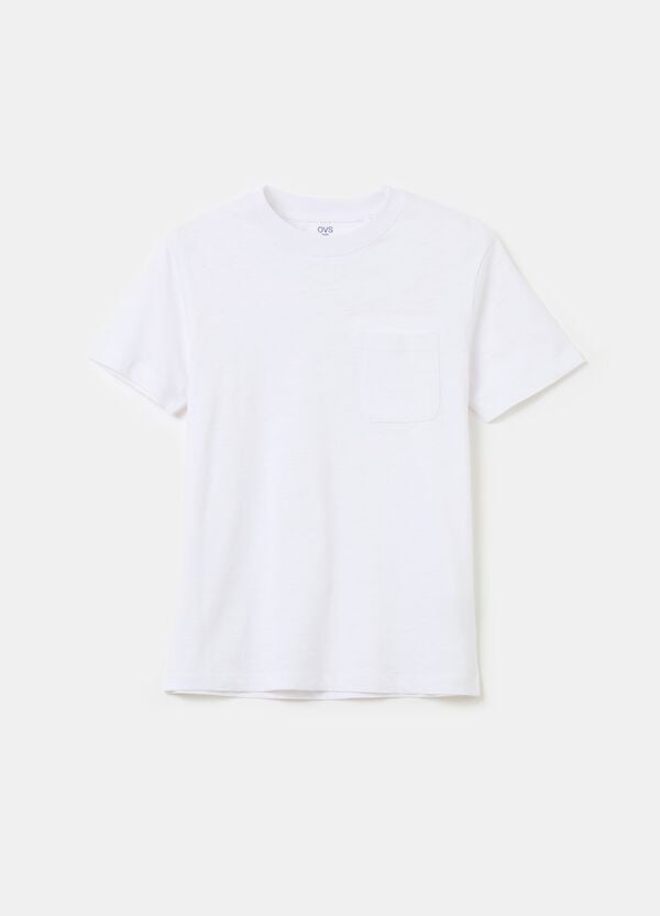 Ovs T-shirt in cotone slub con taschino