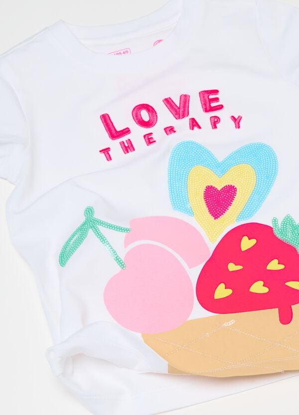 Ovs T-shirt In Cotone Stampa Frutta E Paillettes