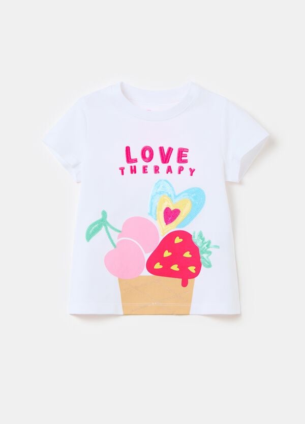 Ovs T-shirt in cotone stampa frutta e paillettes