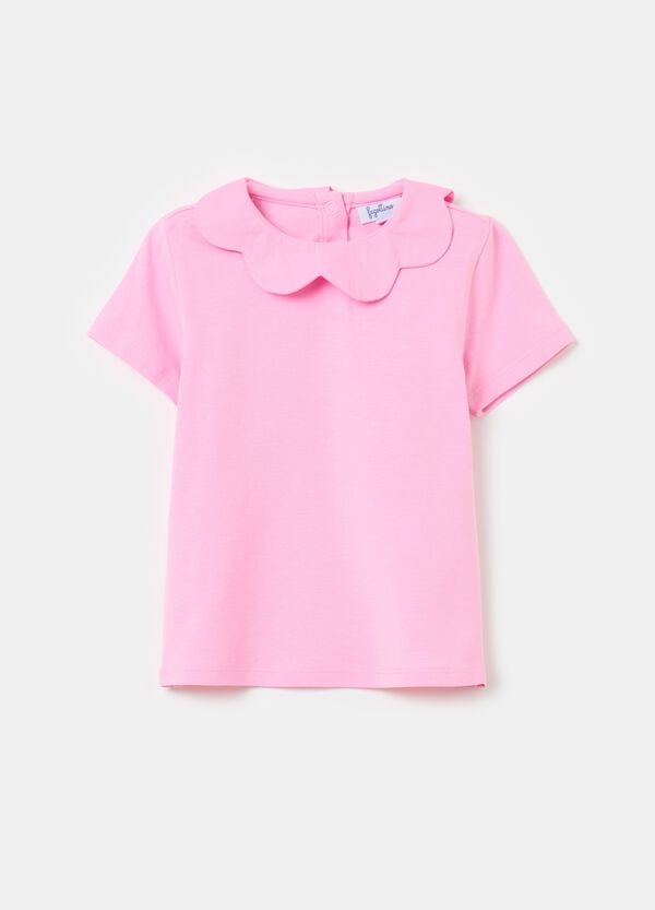 Ovs T-shirt in cotone stretch con colletto a fiore