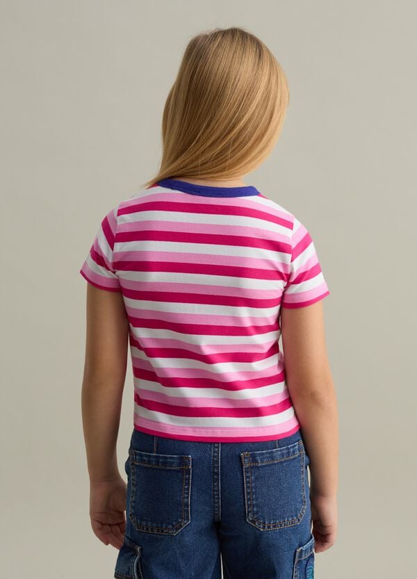 Ovs T-shirt In Fantasia A Righe Con Logo Di Strass