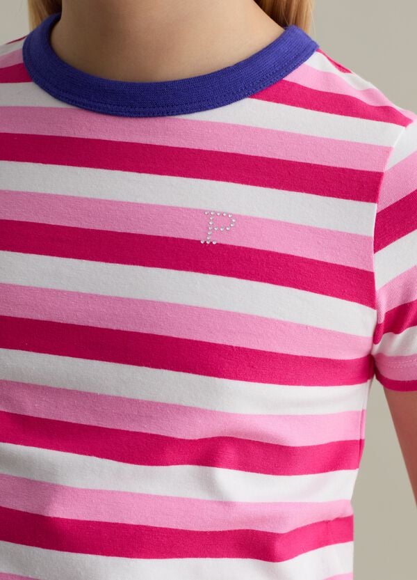 Ovs T-shirt In Fantasia A Righe Con Logo Di Strass