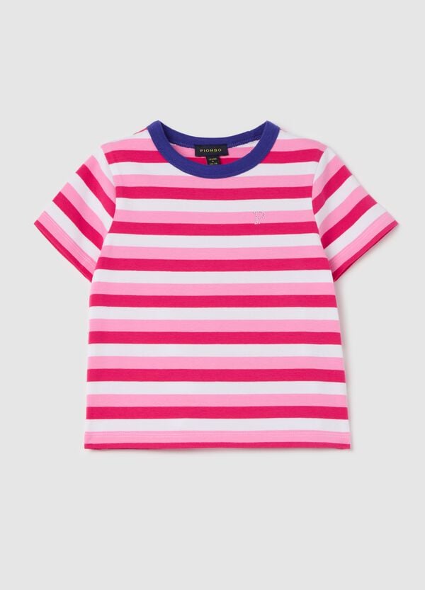 Ovs T-shirt In Fantasia A Righe Con Logo Di Strass