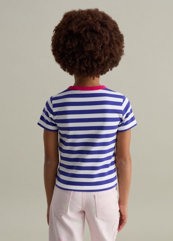 Ovs T-shirt In Fantasia A Righe Con Logo Di Strass