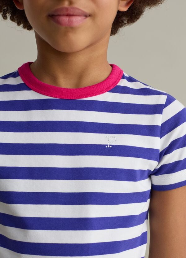 Ovs T-shirt In Fantasia A Righe Con Logo Di Strass