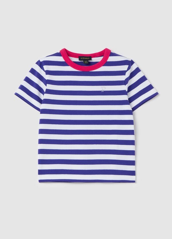 Ovs T-shirt In Fantasia A Righe Con Logo Di Strass