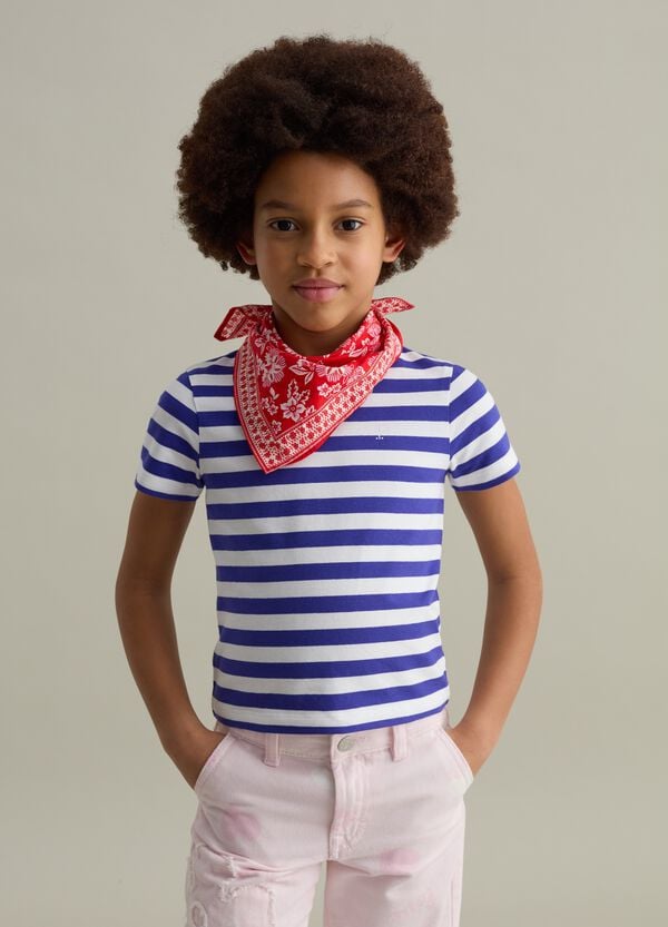 Ovs T-shirt in fantasia a righe con logo di strass