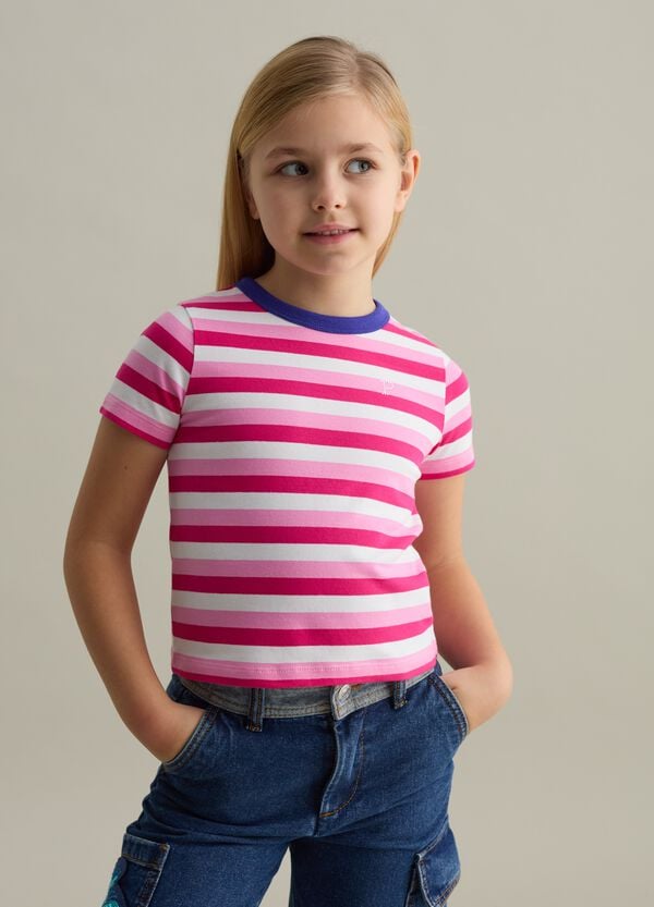 Ovs T-shirt in fantasia a righe con logo di strass