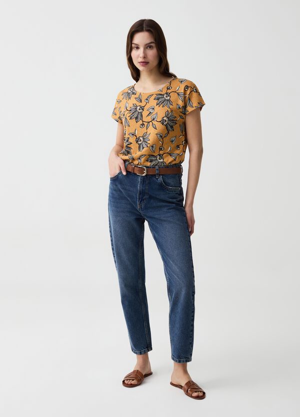 Ovs T-shirt In Lino E Cotone Con Stampa Floreale