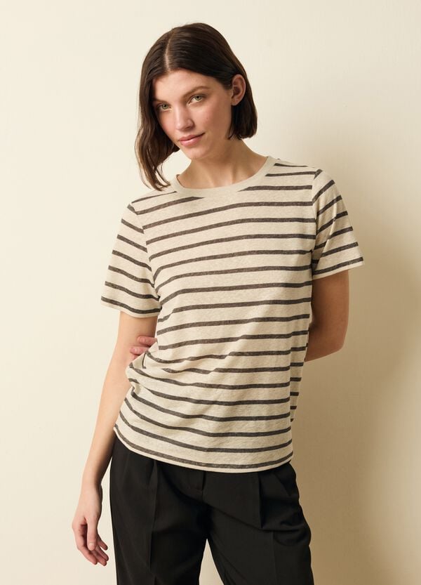 Ovs T-shirt In Misto Lino A Righe