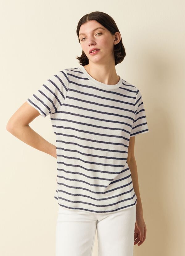 Ovs T-shirt In Misto Lino A Righe