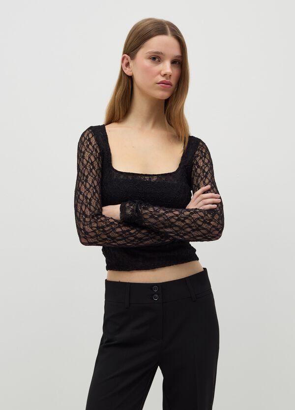 Ovs T-shirt in pizzo collo squadrato