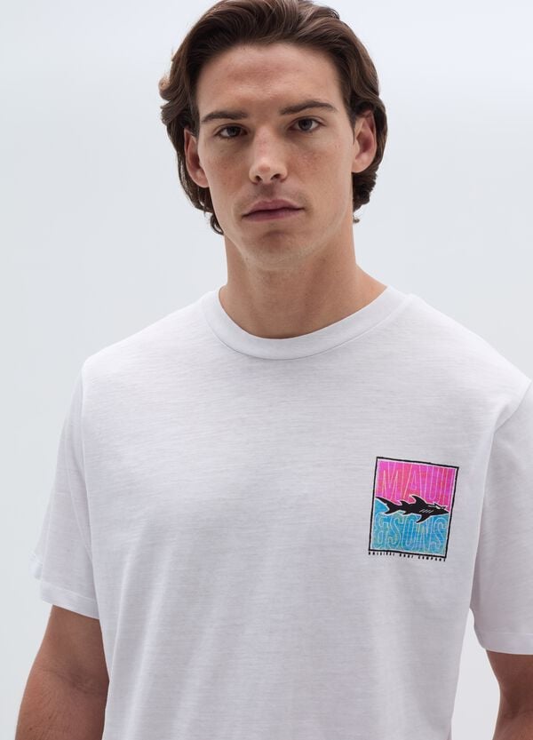 Ovs T-shirt In Slub Jersey Stampa Logo Con Squalo