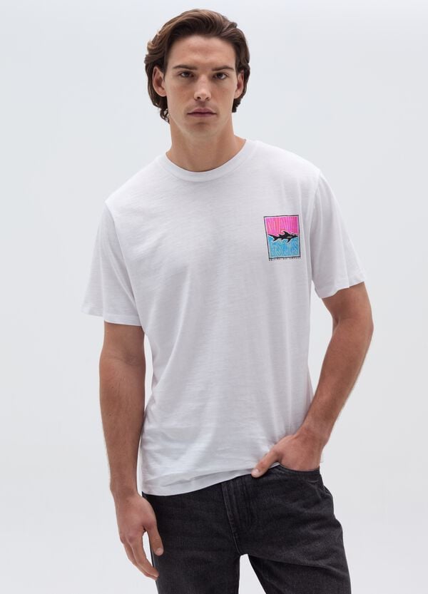 Ovs T-shirt in slub jersey stampa logo con squalo