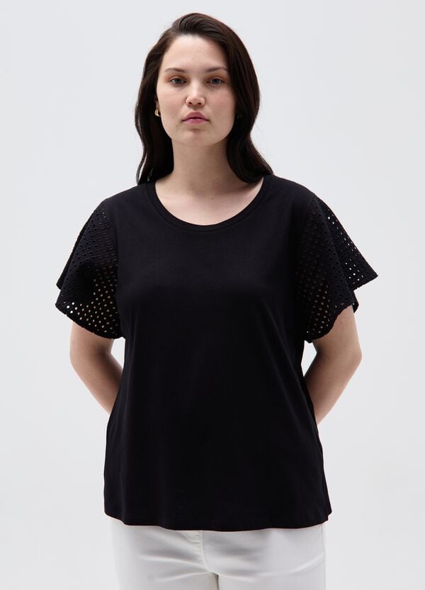 Ovs T-shirt maniche a farfalla in sangallo Curvy