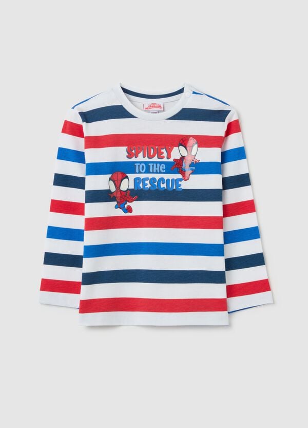 Ovs T-shirt maniche lunghe a righe stampa Spidey