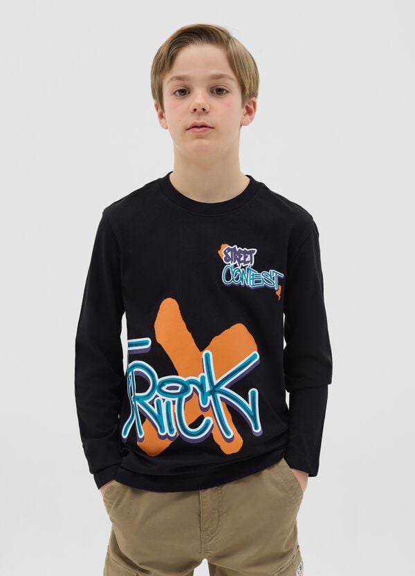 Ovs T-shirt maniche lunghe in cotone con stampa