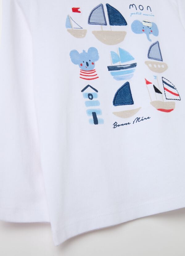 Ovs T-shirt Maniche Lunghe In Cotone Stampa Marina