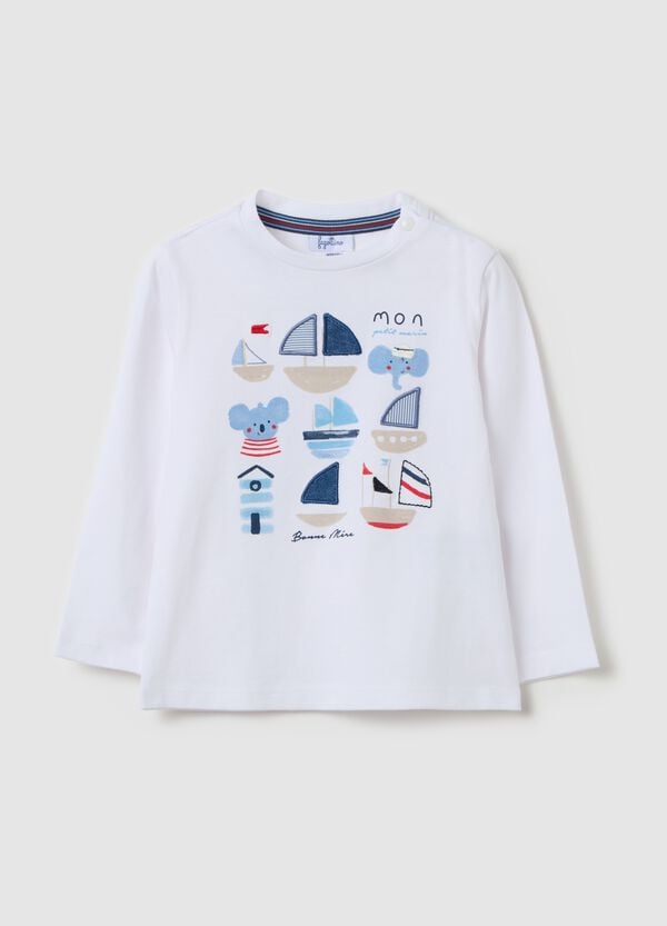 Ovs T-shirt maniche lunghe in cotone stampa marina