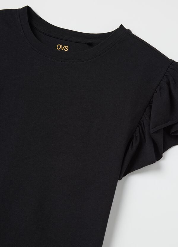 Ovs T-shirt Nera Con Maniche Corte E Volant