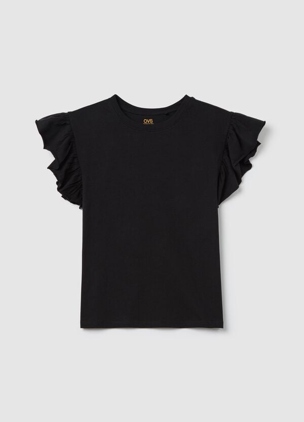 Ovs T-shirt nera con maniche corte e volant