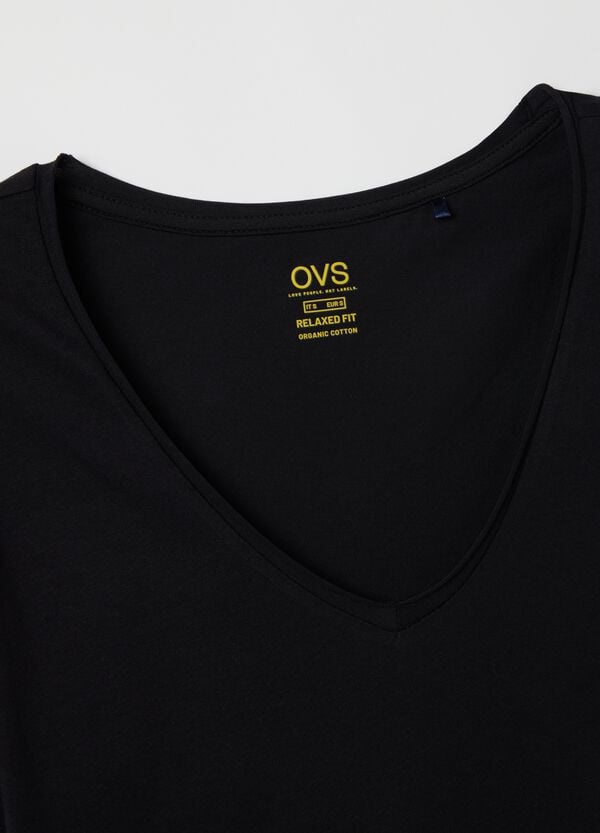Ovs T-shirt Nera In Cotone Bio Con Scollo A V