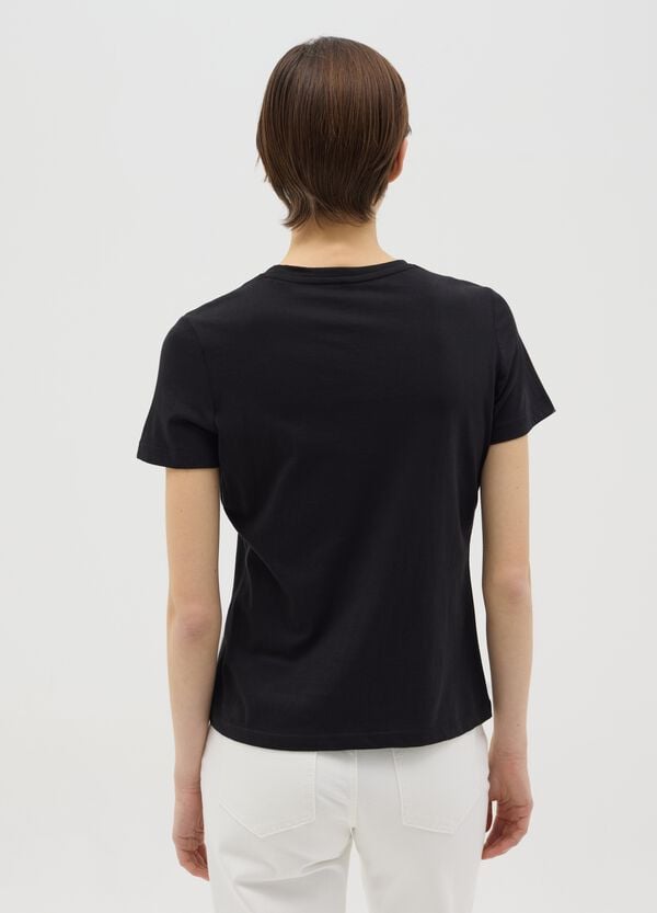 Ovs T-shirt Nera In Cotone Con Stampa In Foil