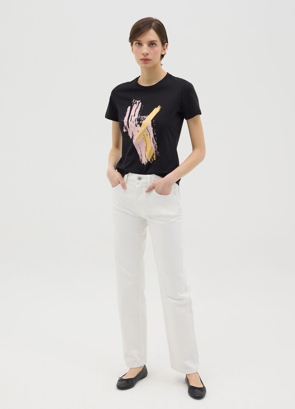 Ovs T-shirt nera in cotone con stampa in foil
