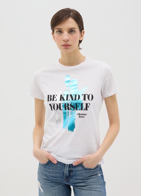 Ovs T-shirt nera in cotone con stampa in foil