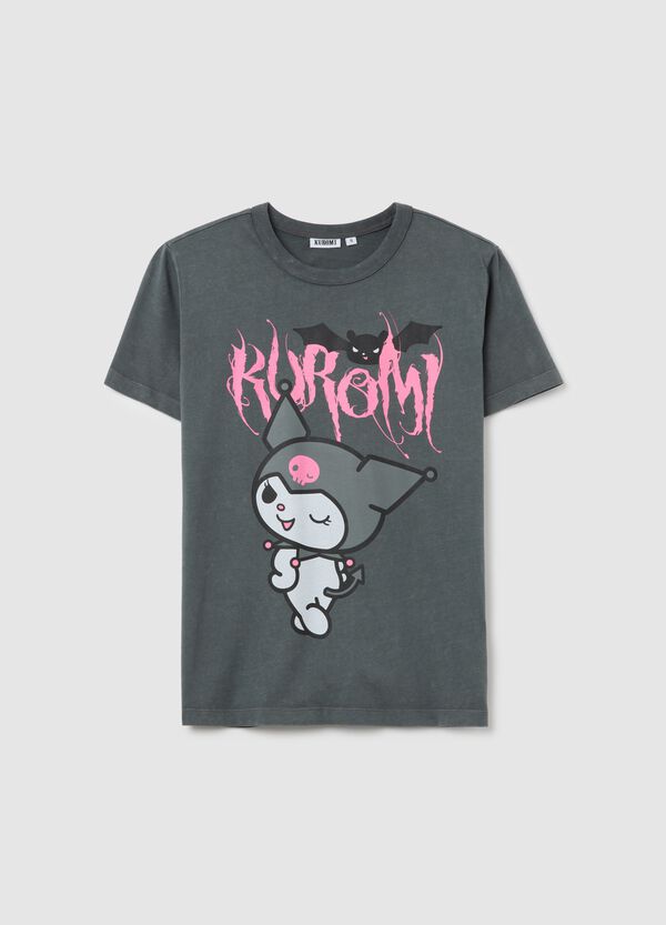 Ovs T-shirt nera in cotone con stampa Kuromi