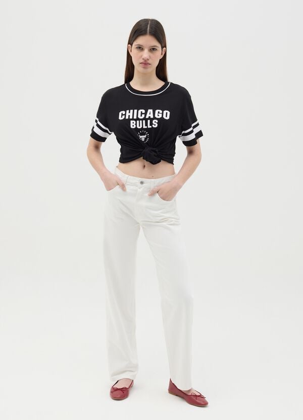 Ovs T-shirt nera stampa NBA Chicago Bulls