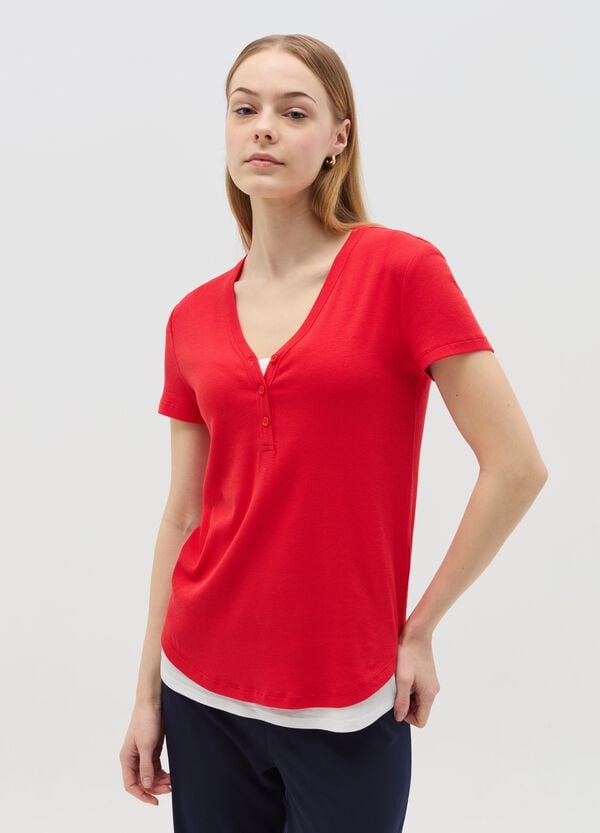 Ovs T-shirt Premaman A Costine Scollo Serafino